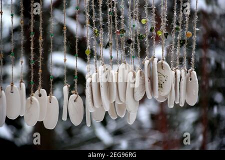 Hand Made Wind Chimes Hanging On A String With Depth Of Field