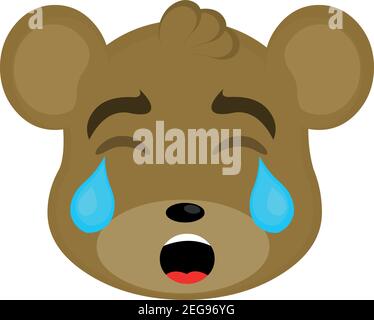 Vector emoticon  illustration cartoon of a teddy bear's head with a sad expression and crying with his eyes closed and tears on his face Stock Vector