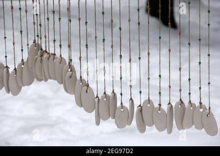 Hand Made Wind Chimes Hanging On A String Stock Photo - Download Image Now  - Traditional Festival, Craft, Exhibition - iStock