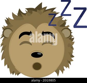 Vector emoticon illustration cartoon of a porcupine's head with tired expression and its eyes closed and snoring with its mouth open, sleeping Stock Vector