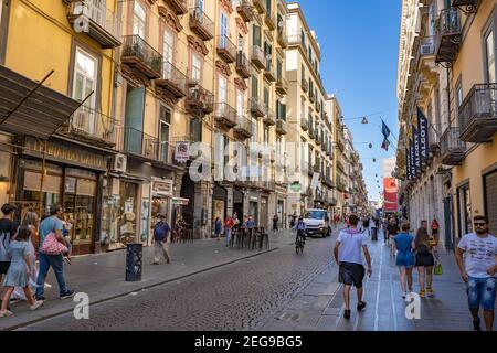 City of Naples in Italy, Via Toledo shopping street in the Spanish Quarter, old neighborhood of Napoli Stock Photo