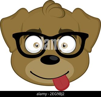 Vector illustration of the face of a cartoon dog with glasses sticking out tongue Stock Vector