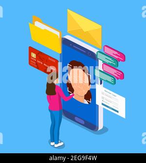 Biometric identification or Facial recognition system concept. Can use for web banner, infographics. Vector illustration in flat style Stock Vector