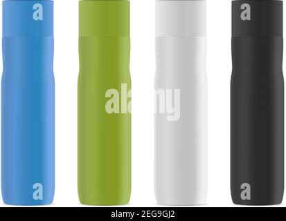 Aluminium spray can template for paint, hairspray, deodorant. Aerosol Tin Packaging collection. metal Antiperspirant Tube. Realistic Sprayer Canister Stock Vector