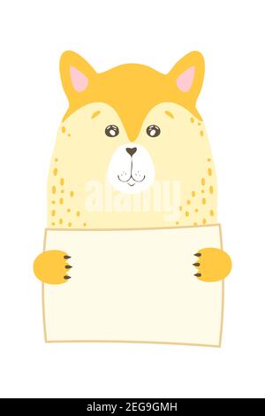 Cute cartoon husky akita dog wolf puppy animal holding tag sign with copy space. set greeting card banner invitation flyer brochure. cartoon hand draw Stock Vector