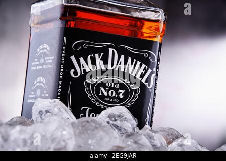 POZNAN, POL - JAN 22, 2021: Bottle of Jack Daniel's, a brand of the best selling American whiskey in the world,  produced by the Jack Daniel Distiller Stock Photo