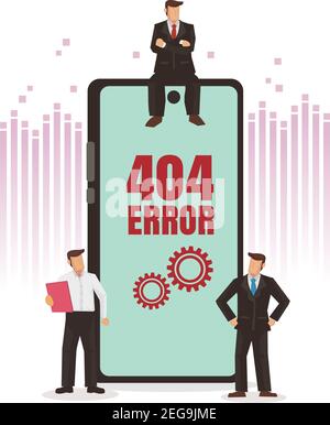 Error 404 message. Disconnection from the Internet, unavailable. Angry businessmen. Business concept flat vector illustration. Stock Vector