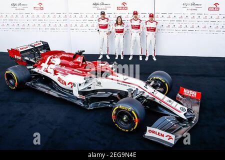 Alfa Romeo Racing C39 presentation by RAIKKONEN Kimi (fin), GIOVINAZZI Antonio (ita), KUBICA Robert (pol), CALDERON Tatiana (col), during the first session of the Formula 1 Pre-season testing 2020 from February 19 to 21, 2020 on the Circuit de Barcelona-Catalunya, in Montmelo, Barcelona, Spain - Photo Florent Gooden / DPPI Stock Photo