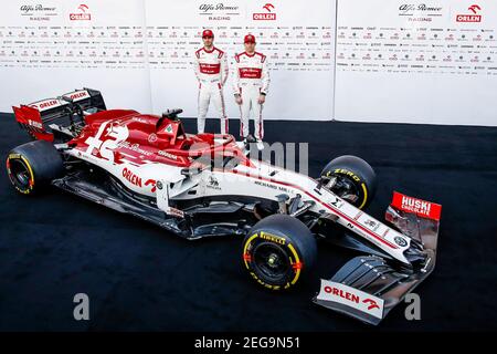 Alfa Romeo Racing C39 presentation by RAIKKONEN Kimi (fin), GIOVINAZZI Antonio (ita), during the first session of the Formula 1 Pre-season testing 2020 from February 19 to 21, 2020 on the Circuit de Barcelona-Catalunya, in Montmelo, Barcelona, Spain - Photo Florent Gooden / DPPI Stock Photo