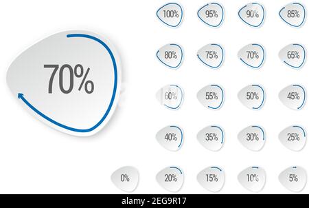 Set of percentage diagrams, indicator bar from 0 to 100, for web design, . Modern infographic elements. Ux percent download, dashboard for app, web, user interface UI or infographic Stock Vector