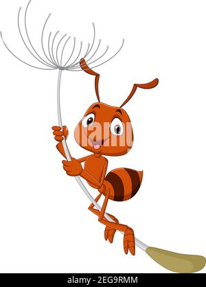 Cute ant cartoon flying with dandelion Stock Vector