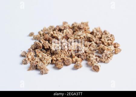 Beetroot seeds isolated on white background. Seeds of Detroit 2 Crimson Globe beetroot. Beta vulgaris Detroit 2 crimson globe seed. Stock Photo