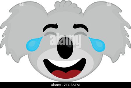 Vector emoticon illustration of the head of a koala with a happy expression and tears of happiness Stock Vector