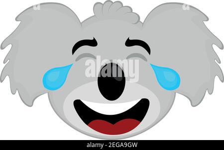 Vector emoticon illustration cartoon  of a koala´s head with a happy expression , eyes closed and tears of joy Stock Vector