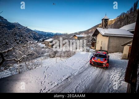 08 Ott TÄNAK (EST), Martin JÄRVEOJA (EST), HYUNDAI SHELL MOBIS WORLD RALLY TEAM, HYUNDAI I20 Coupé WRC, WRC ,action during the 2021 WRC World Rally Car Championship, Monte Carlo rally on January 20 to 24, 2021 at Monaco - Photo Grégory Lenormand / DPPI Stock Photo