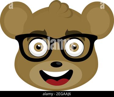 Vector emoticon illustration cartoon of a bear's head with the cheerful expression, wearing glasses Stock Vector