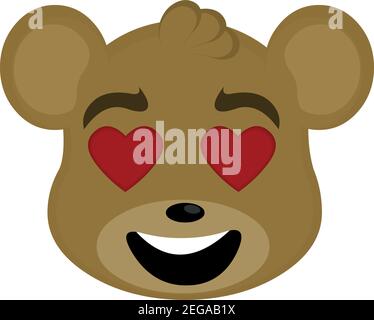 Vector emoticon  illustration cartoon of a bear´s head with an expression of love and with heart-shaped eyes Stock Vector