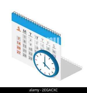 Calendar and clock in isometric. Stock Vector