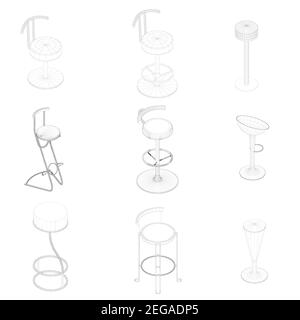 Set with frame chairs and armchairs isolated on white background. 3D. Isometric view. Vector illustration. Stock Vector