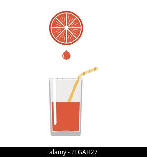 Glass with juice and grapefruit slices. Cartoon flat style. Vector illustration Stock Vector