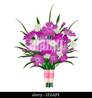 Bouquet of carnations. Cartoon flat style. Vector illustration Stock Vector