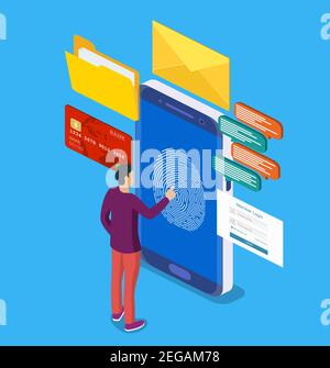 Scan fingerprint to mobile phone. Stock Vector