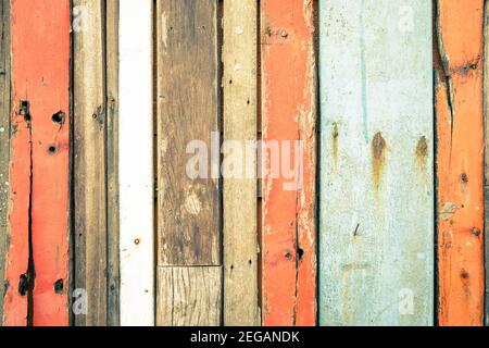 Wooden background and alternative construction material - Texture on multicolored wood panel in modern fashion structure Stock Photo