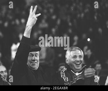 25 years ago, on February 23, 1996, Helmut SCHOEN, federal coach Helmut SCHOEN (left) and co-coach Jupp DERWALL, both from Germany, died on the bench, Laenderspiel, German national football team, Hungary - Germany 0: 2, 29.03 1972. Â | usage worldwide Stock Photo