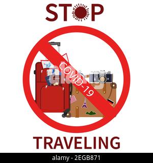 Stop travel to risk places COVID-19. Stock Vector