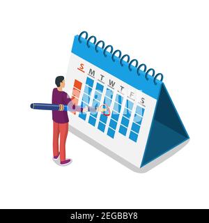 Mark calendar isometric icon. Stock Vector