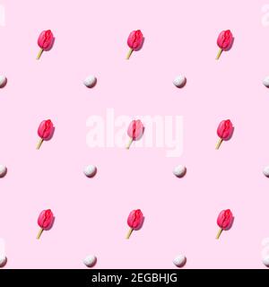 Pink tulips over pink background Stock Photo