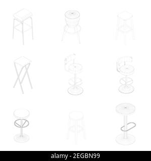 Set with frame chairs and armchairs isolated on white background. 3D. Isometric view. Vector illustration. Stock Vector