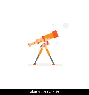 Orange cartoon telescope searching for stars or opportunities. Science, cosmos symbol. Vector flat illustration isolated on white. Stock Vector