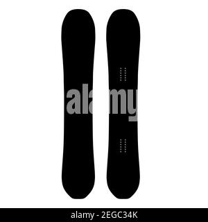 Snowboard black mockup. Realistic board deck design. Flat silhouette icon. Winter outdoor activity elements isolated on white background. Extreme jump Stock Vector