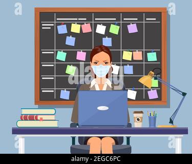 Business woman working at desk Stock Vector