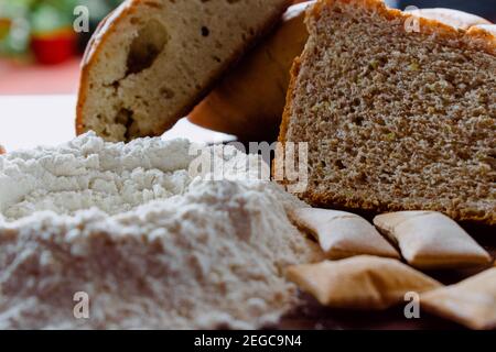 different kinds of breads with flour Stock Photo