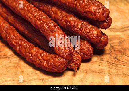 Kabanossi (cabanossi / kabana) Polish dry, smoky-flavoured pork sausage Stock Photo