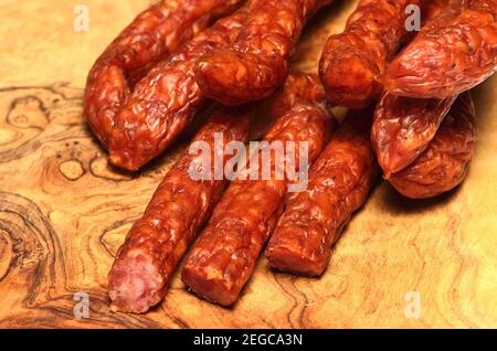 Kabanossi (cabanossi / kabana) Polish dry, smoky-flavoured pork sausage Stock Photo