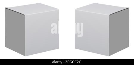 Box mockup. 3d white package. Carton cardboard set. Square medicine blank pack. Realistic cube concept template mock up. Rectangle medicament packing, Stock Vector