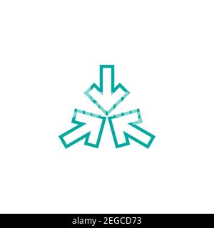 Threeblue line arrows point to the center. Triple Collide Arrows icon. Merge directions icon. Vector illustration. Isolated on white. Stock Vector