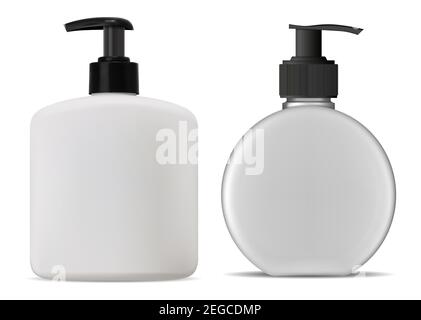 Shampoo, lotion, cosmetic bottle. Liquid Soap dispenser mockup concept for brand advertising. Natural beauty cream product design. Pump cap tube mock Stock Vector