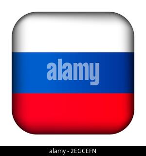 Glass light ball with flag of Russia. Squared template icon. Russian national symbol. Glossy realistic cube, 3D abstract vector illustration Stock Vector
