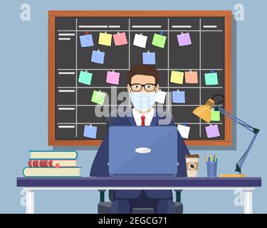 Business man working at desk Stock Vector