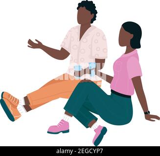 African american couple on picnic flat color vector faceless character Stock Vector