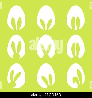 Bunny ears and Easters eggs shapes silhouette - traditional symbol of holiday, big set. Happy Easter design elements. Simple vector illustration for poster, card or banner. Icons collection Stock Vector