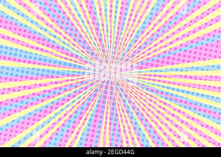 Striped colorful rays background. Pop art creative concept colorful comics book magazine cover. Cartoon halftone retro pattern. Abstract template Stock Vector