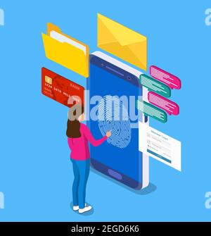 Scan fingerprint to mobile phone. Stock Vector