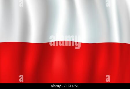 Poland flag 3D background of white and red color horizontal stripes. Polish republic European country official national flag waving with curved fabric Stock Vector
