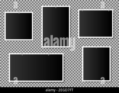 Photo album picture. Memory card frame isolated on background. Vintage photograph board. Realistic film gallery. Elegant photography sheet template wi Stock Vector
