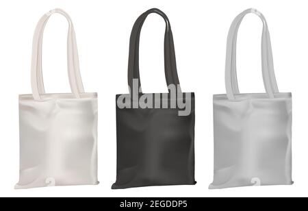 Eco tote mockup. Cotton canvas bag shopping template blank. Realistic fabric textile handbag for corporate identity. Reusable linen material ecobag fo Stock Vector